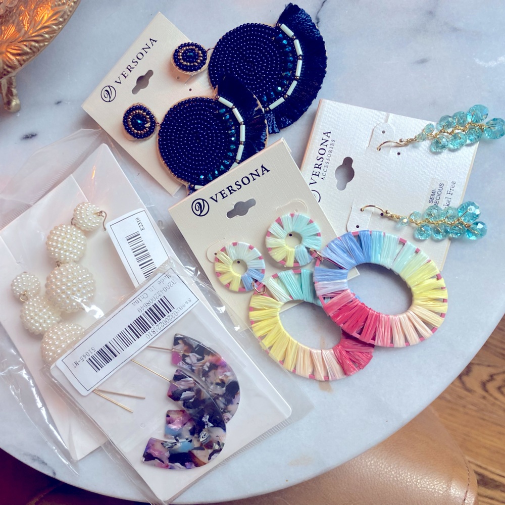 NWT Versona & Shein Lot of drop dangle hoop Earrings gold pearl blue beaded